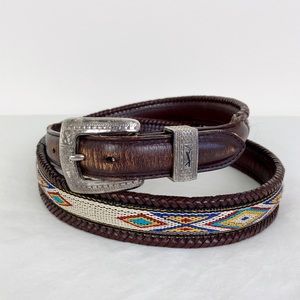 Danbury Mint Dark Brown Belt with Silver Buckle and Multicolor Pattern